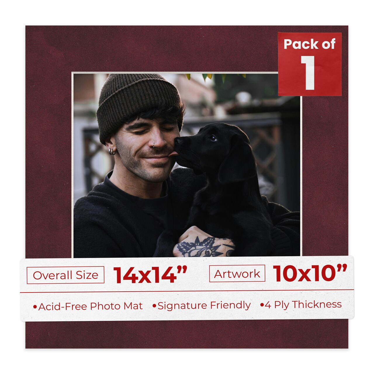 Dark Red Suede Mat Board for 14x14 Frames - Fits 10x10 Photos